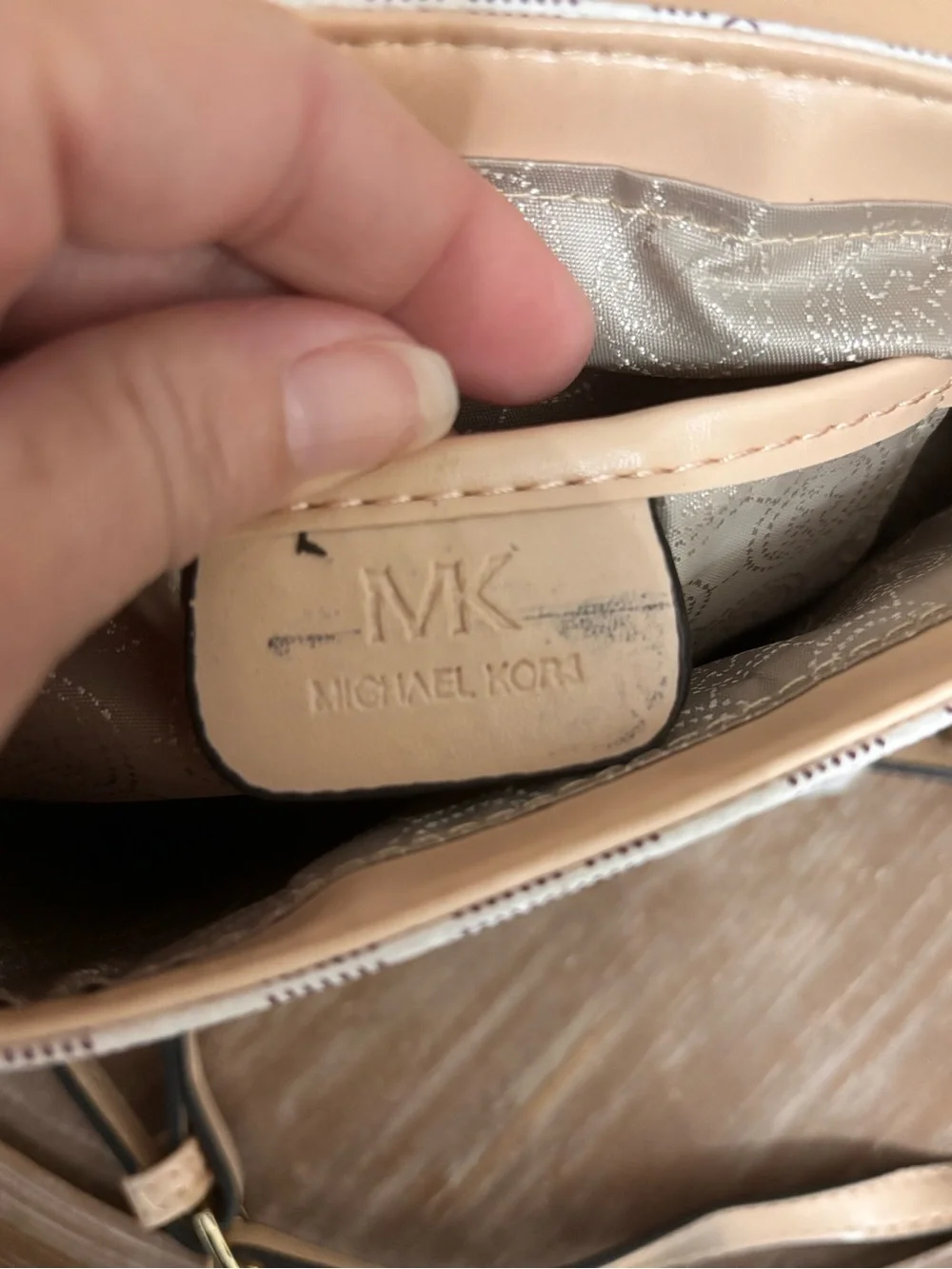 Michael Kors Beige and Gold MK Monogram Chain Crossbody